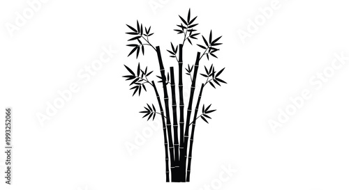 A striking black silhouette of bamboo stalks and leaves against a white background silhouette