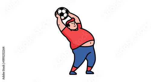 Cartoon depiction of a man throwing a soccer ball over his head.