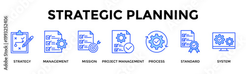 Photos Strategic Planning  Banner Web  Icon Set Collection Pack Vector Illustration Con