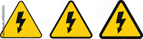 High Voltage Warning Icon Set. Safety signs. Electrical substation and warning design. Power hazard and lightning bolt. Electrical shock and danger symbols