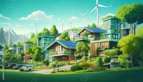 Eco-Friendly Living - Sustainable Homes and Renewable Energy in a Green City.