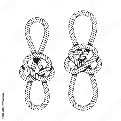 Two decorative rope knots with loops on white background