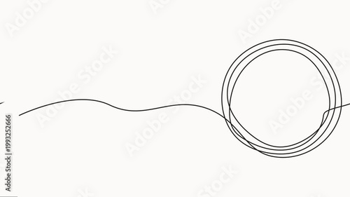 Circle round shape continuous one line drawing on white background minimalist geometric animation video, Single continuous line drawing depicting a circle intersected by a wavy line.