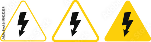 High Voltage Warning Icon Set. Safety signs. Electrical substation and warning design. Power hazard and lightning bolt. Electrical shock and danger symbols