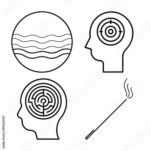 Fotografija Mindfulness and Mental Focus Psychology Vector Illustration Set