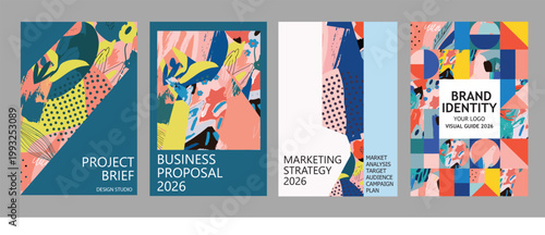 Modern creative designs for business documents including brand identity and project briefs