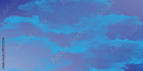 Dynamic blue halftone pattern featuring abstract cloud shapes and a soft gradient. A modern pop art aesthetic perfect for technology banners, digital marketing, and creative weather-themed designs.
