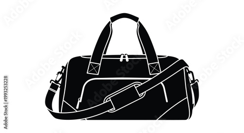 Black duffel bag with shoulder strap a striking graphic representation silhouette
