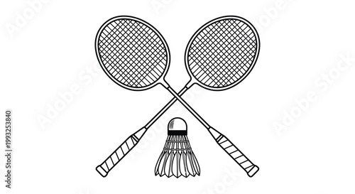 Two badminton rackets crossed with a shuttlecock below them