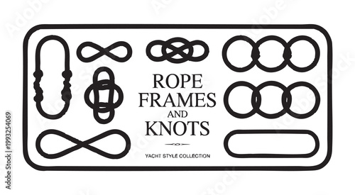 Decorative rope frames and knots for yachting style design and nautical themes