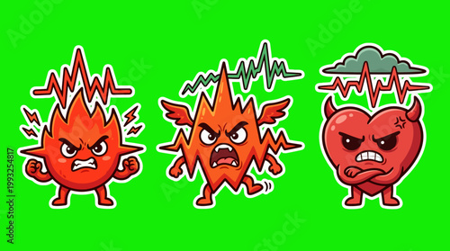 Cartoon Illustrations of Angry Emotions and Feelings Depicted in Red.