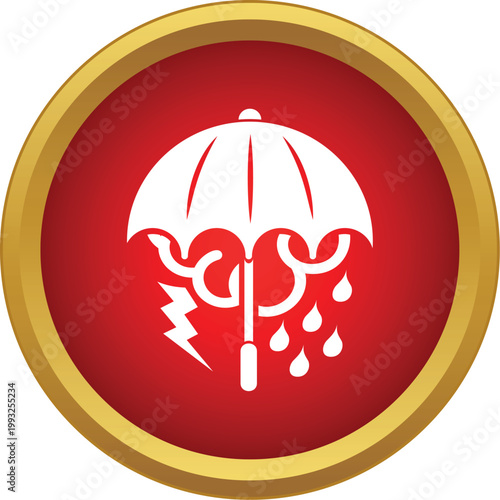 Umbrella shield icon protecting from bad weather with lightning and raindrops