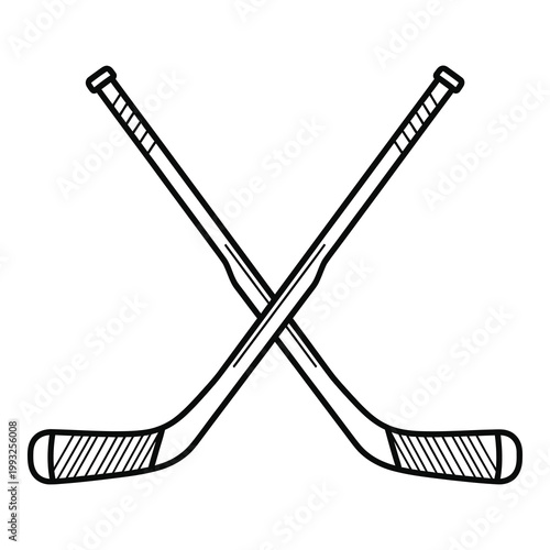 Photography Two crossed ice hockey sticks in a simple line drawing style icon