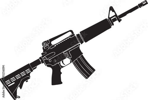 M4A1 Carbine Assault Rifle Silhouette - Tactical Military Firearm Vector Illustration with Carry Handle