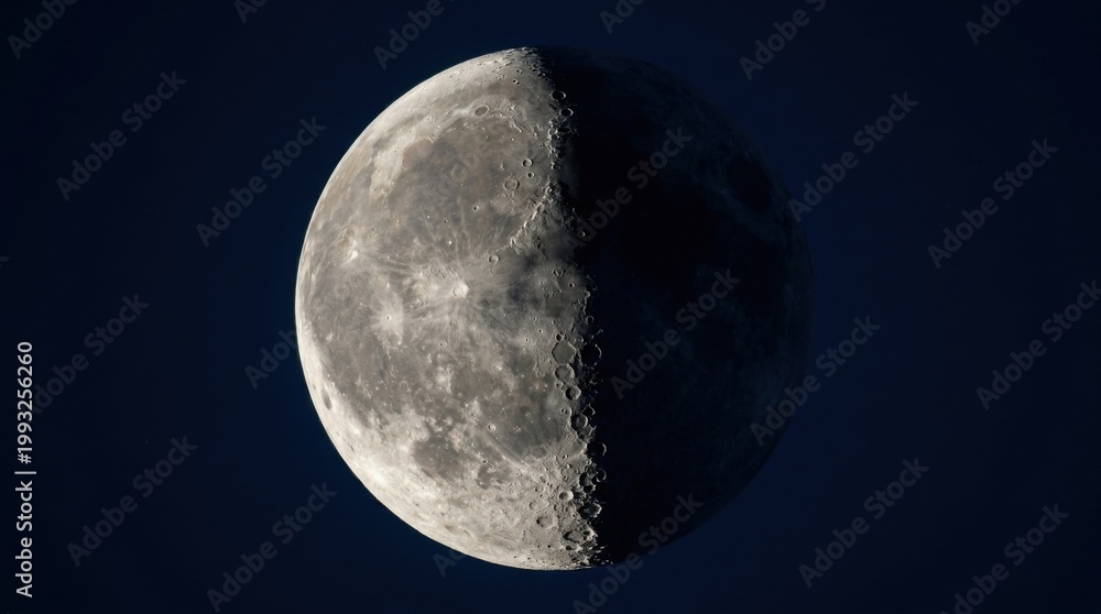 Obraz premium Half Moon in Space - A Detailed View of Lunar Surface.