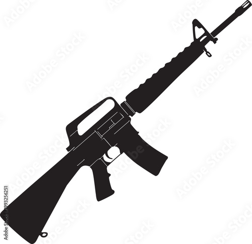 Classic M16 Assault Rifle Silhouette - Vietnam Era Military Firearm Vector Illustration