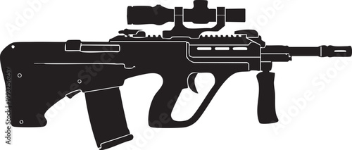 Steyr AUG Bullpup Assault Rifle Silhouette - Modern Tactical Firearm Vector Icon with Scope