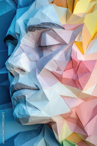 An abstract portrait where a human face or figure appears to be delicately folded into intricate origami shapes.