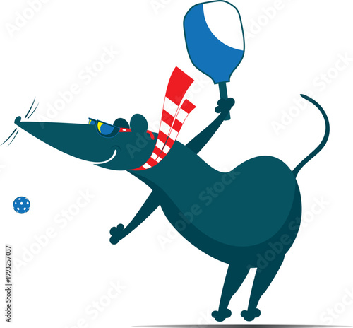 Pickleball sport. Cute rodent plays pickleball
