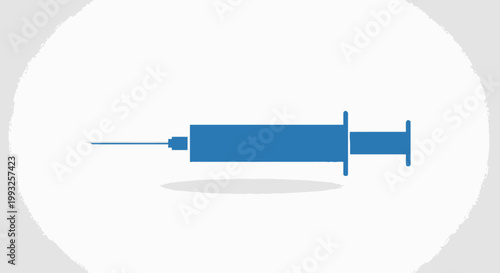 Minimalist medical syringe graphic in a circular setting, blue silhouette design