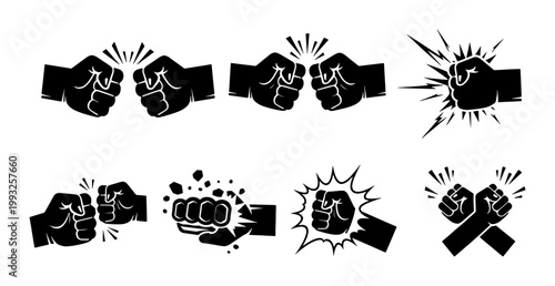 Foto Fist Bump Vector Icons, Handshake Symbol Set, Conflict and Agreement Graphics, B