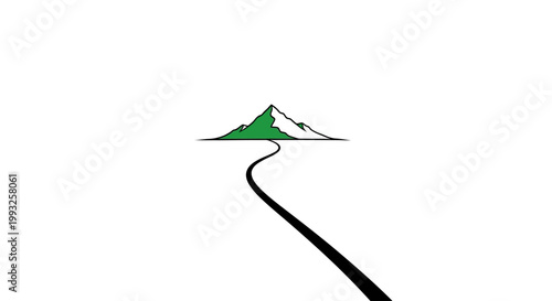 Minimalist representation of a mountain with a winding road leading towards the peak