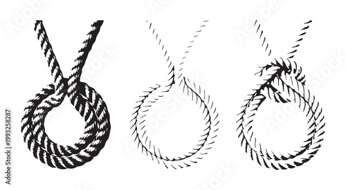Minimalist twisted rope loop icons set for maritime symbols and nautical cord design elements group