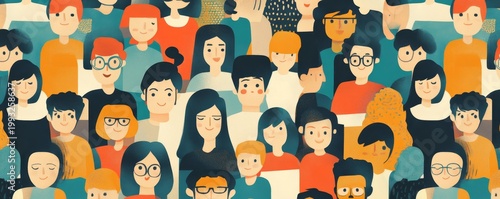 Diverse Crowd of People - Illustrated Portrait Group