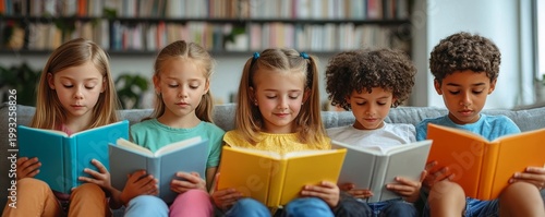 Diverse Group of Children Reading Books Together