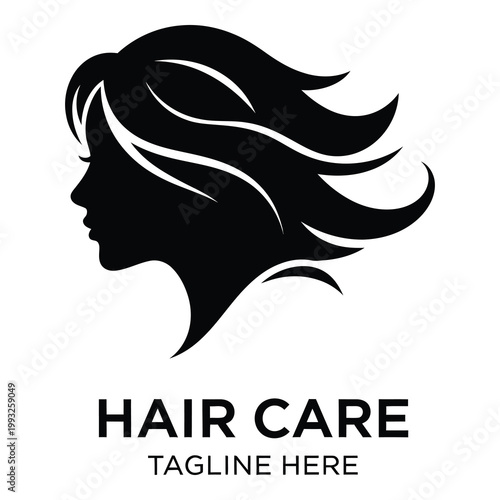 Black silhouette of woman with long wavy hair profile  hair care concept icon
