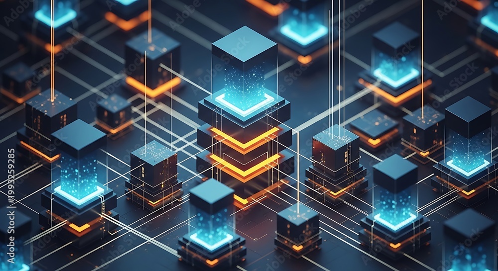Fototapeta premium Abstract digital technology network futuristic data streams and cybernetic connections