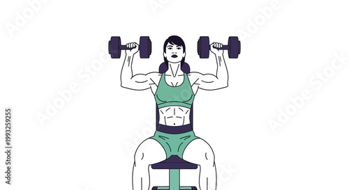 Fitness woman lifting dumbbells, workout illustration, exercise graphics, gym vector, healthy lifestyle