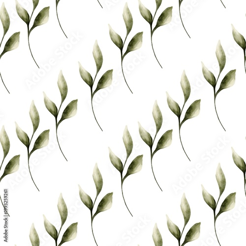 Watercolor leaf pattern for wrapping paper and fabric design on a white background