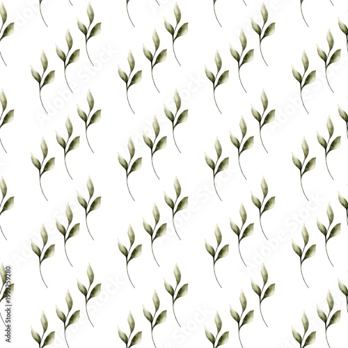 Watercolor leaf pattern for packaging and textile design in seamless print format