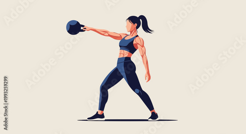 Fitness woman, workout illustration, exercise graphics, athletic female, kettlebell vector