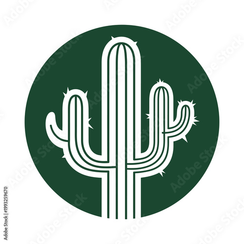 Cactus plant icon with spines on green circular background icon