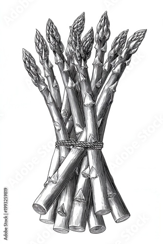 Asparagus bundle engraving sketch fresh vegetable detailed botanical illustration isolated