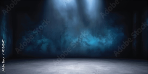 Dark street, asphalt abstract dark blue background, empty dark scene, neon light, spotlights The concrete floor and studio room with smoke float up the interior texture for display products