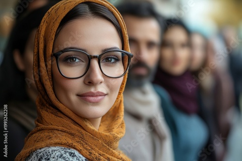 Portrait of a young Muslim woman wearing a hijab and glasses