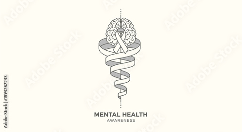 Mental health awareness symbol, brain with spiral, psychology icon, mindfulness sign, vector illustration