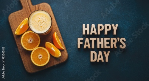 Happy father's day citrus fruits and wooden board celebration for dad