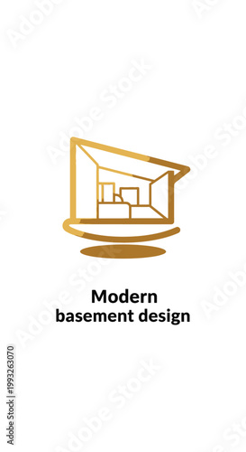 Modern basement design illustration with architectural details and style.