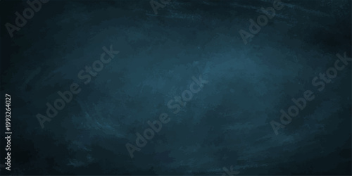 Blank dark blue chalkboard wall with a vintage grunge texture and subtle smoke fog pattern on a black design backdrop