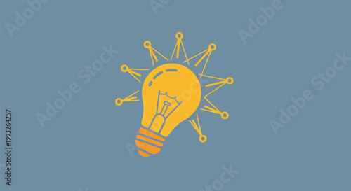 Illustration of stylized illustration of a glowing light bulb with radiating lines, symbolizing a bright idea, innovation, or inspiration