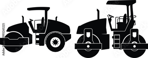 Road roller silhouettes vector illustration, construction machinery vehicles isolated for heavy equipment and infrastructure work design