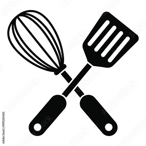 Kitchen utensils crossed spatula and whisk for cooking and baking needs icon