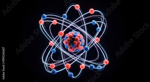 Atom Structure Illustration - A Detailed Depiction of Atomic Orbitals and Nucleus.