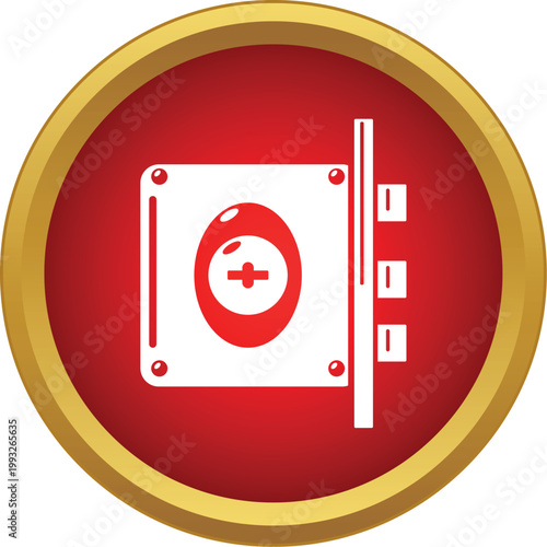 White security lock mechanism icon on a vibrant red and gold background