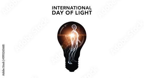 Digital vector illustration showing a glowing human silhouette inside a light bulb for international light day