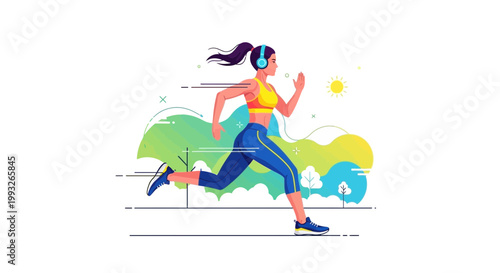 Fitness, running, woman, illustration, vector, colorful, athletic, sports